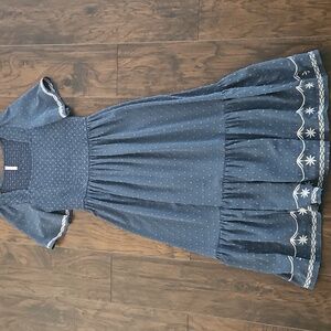 Blue Maxi Dress with Embroidered Hem Size L Womens